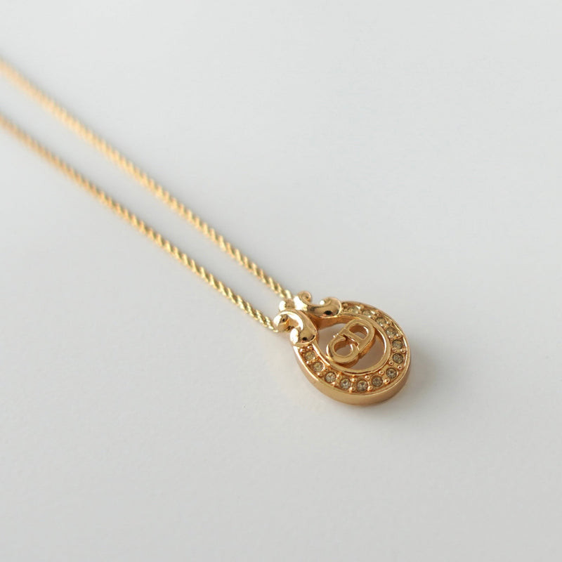 CD Logo Rhinestone Gold Necklace - NEWSED