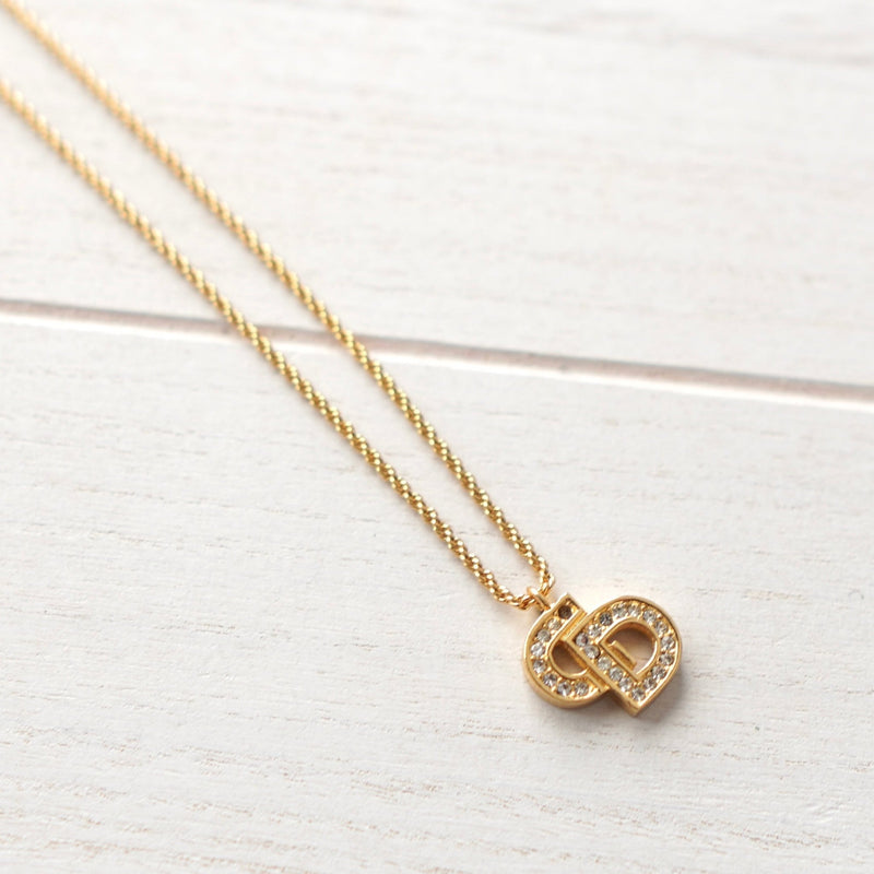 CD Logo Rhinestone Gold Necklace - NEWSED