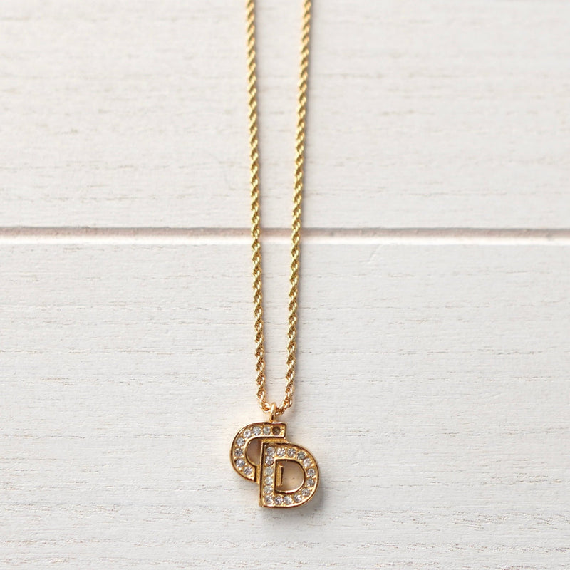 CD Logo Rhinestone Gold Necklace - NEWSED