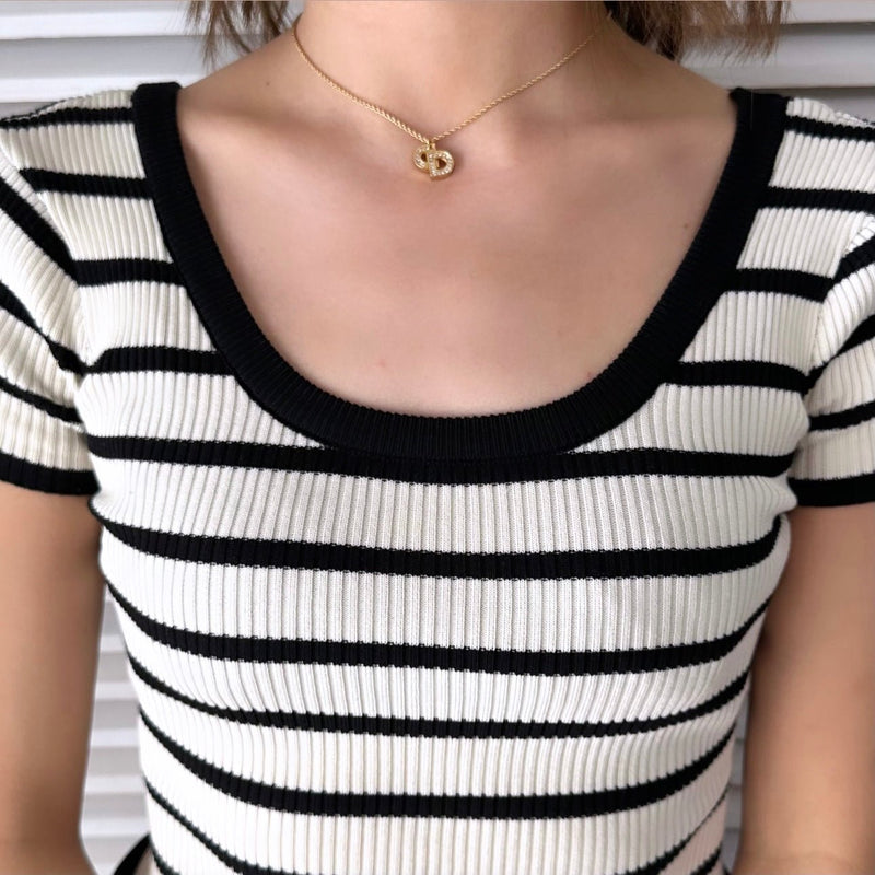 CD Logo Rhinestone Gold Necklace - NEWSED