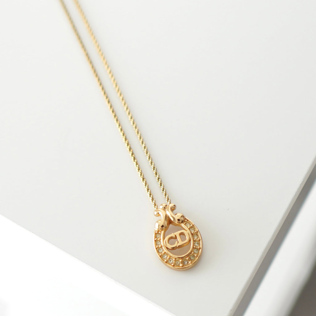 CD Logo Rhinestone Gold Necklace