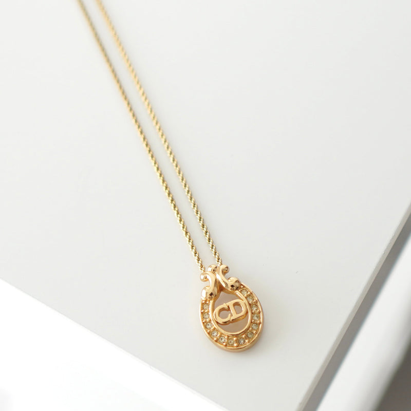 CD Logo Rhinestone Gold Necklace - NEWSED
