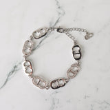 CD Logo Rhinestone Silver Bracelet - NEWSED