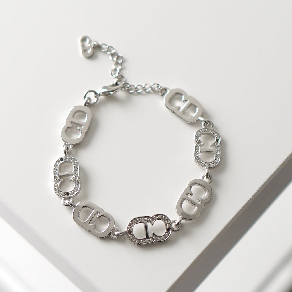 CD Logo Rhinestone Silver Bracelet