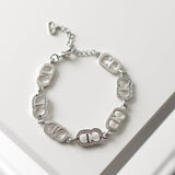 CD Logo Rhinestone Silver Bracelet - NEWSED