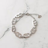 CD Logo Rhinestone Silver Bracelet - NEWSED