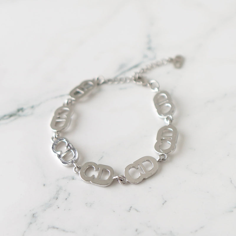 CD Logo Rhinestone Silver Bracelet - NEWSED