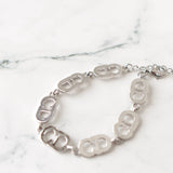 CD Logo Rhinestone Silver Bracelet - NEWSED