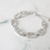 CD Logo Rhinestone Silver Bracelet - NEWSED