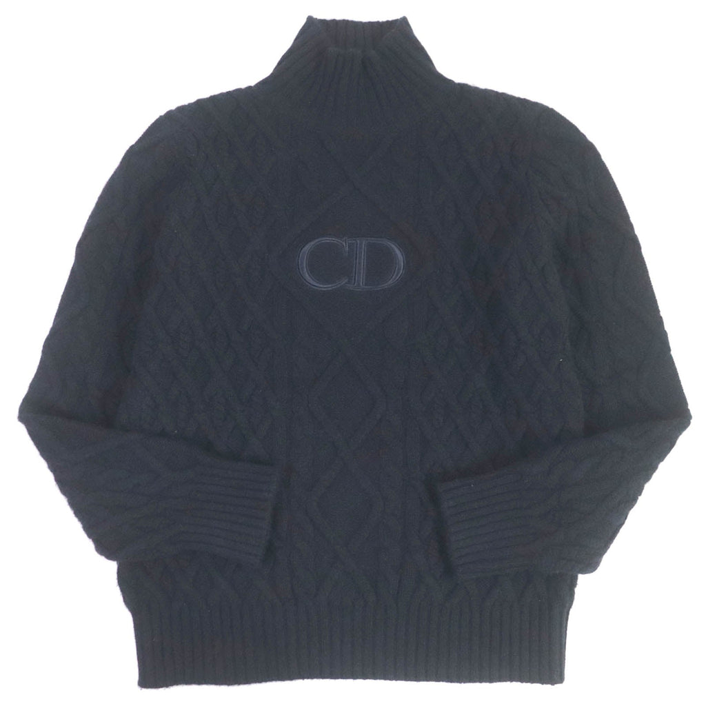ディオール オム CDロゴエンブロイダリー ハイネック ケーブルニット セーター ネイビー M メンズ