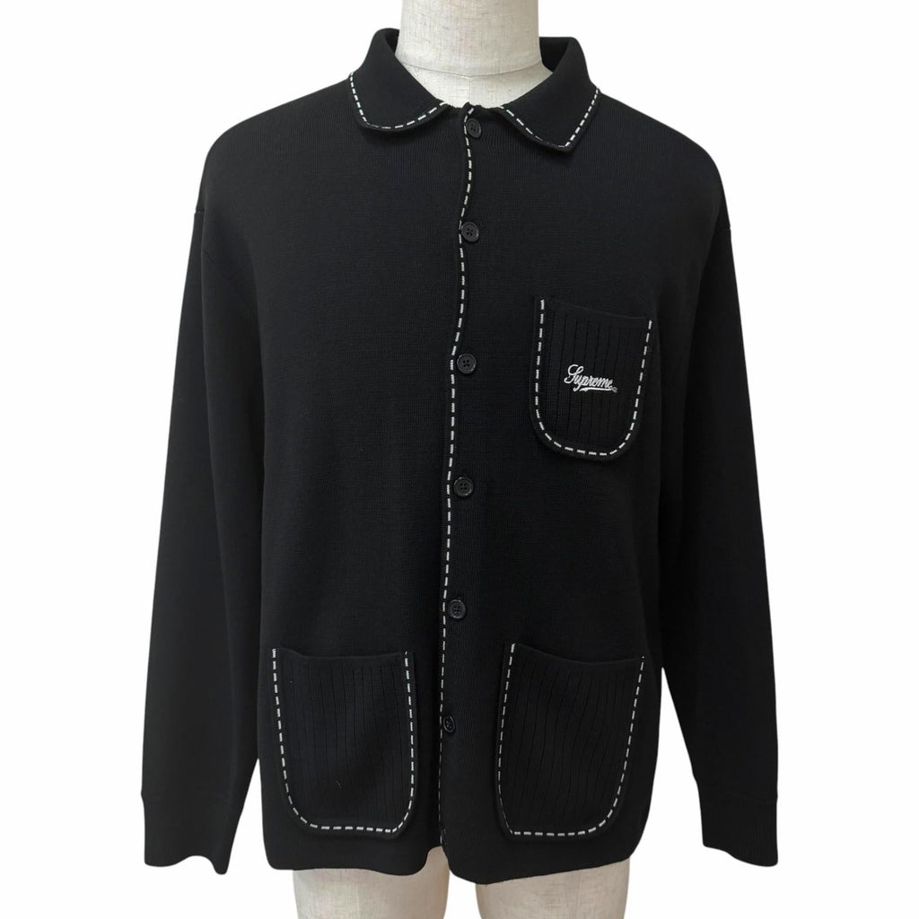 シュプリーム Contrast Stitch Button Up ニット ブラック L メンズ