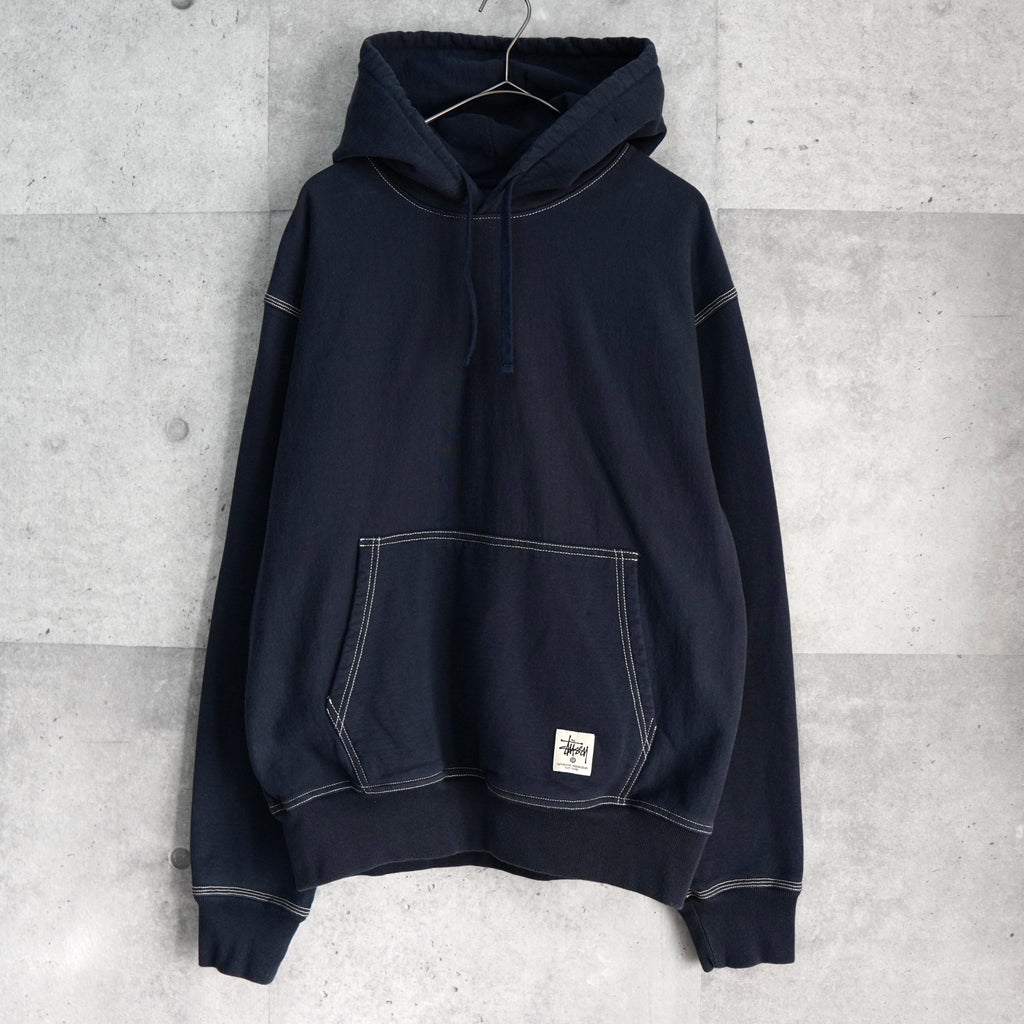ステューシー Contrast Stitch Label パーカー ネイビー