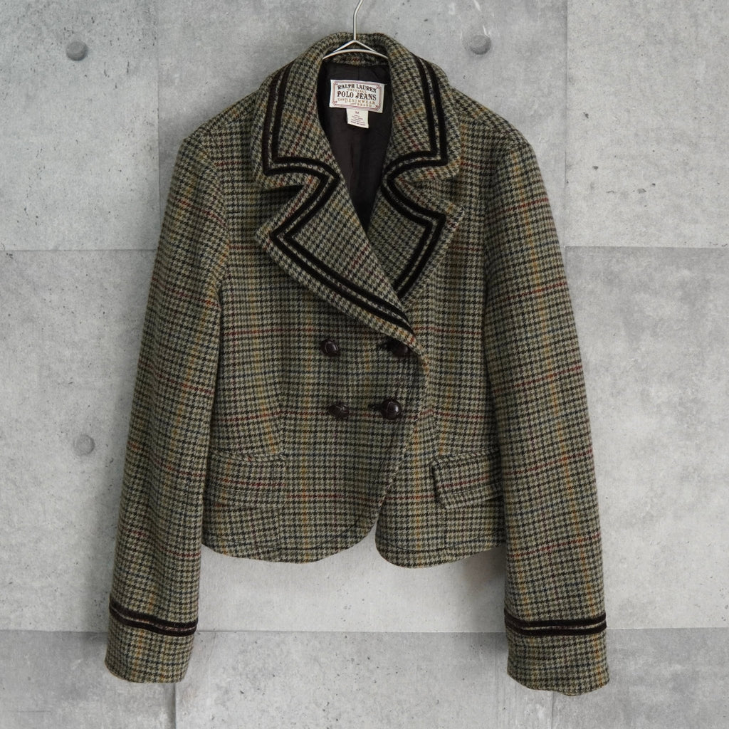 ポロ ラルフローレン Crop Duffle Jacket クロップド丈 千鳥格子柄 ウールジャケット ブラウン レディース