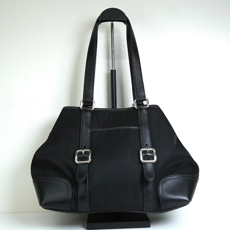 プラダ トライアングルロゴ テスート ポコノ ナイロン レザー トートバッグ ブラック