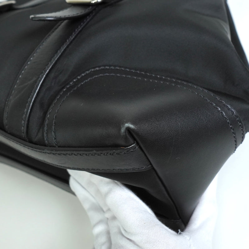 プラダ トライアングルロゴ テスート ポコノ ナイロン レザー トートバッグ ブラック