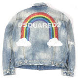 ディースクエアード Dan Jean Jacket レインボー バックロゴ刺繍 クラッシュ デニムジャケット インディゴブルー 44 メンズ - NEWSED