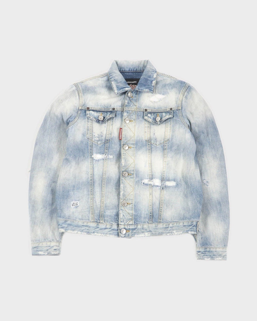 ディースクエアード Dan Jean Jacket レインボー バックロゴ刺繍 クラッシュ デニムジャケット インディゴブルー 44 メンズ