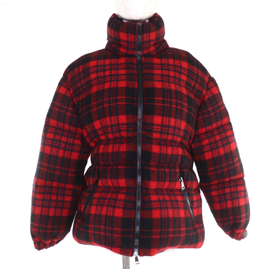 モンクレール DANUBE フード付 チェック柄 ZIP UP ダウンジャケット レッド 54847 レディース - NEWSED