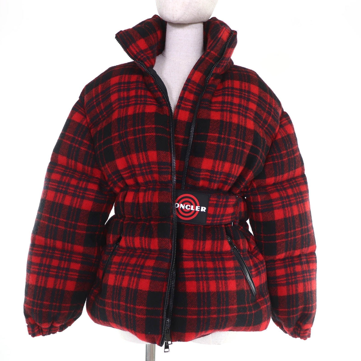 モンクレール DANUBE フード付 チェック柄 ZIP UP ダウンジャケット レッド 54847 レディース - NEWSED