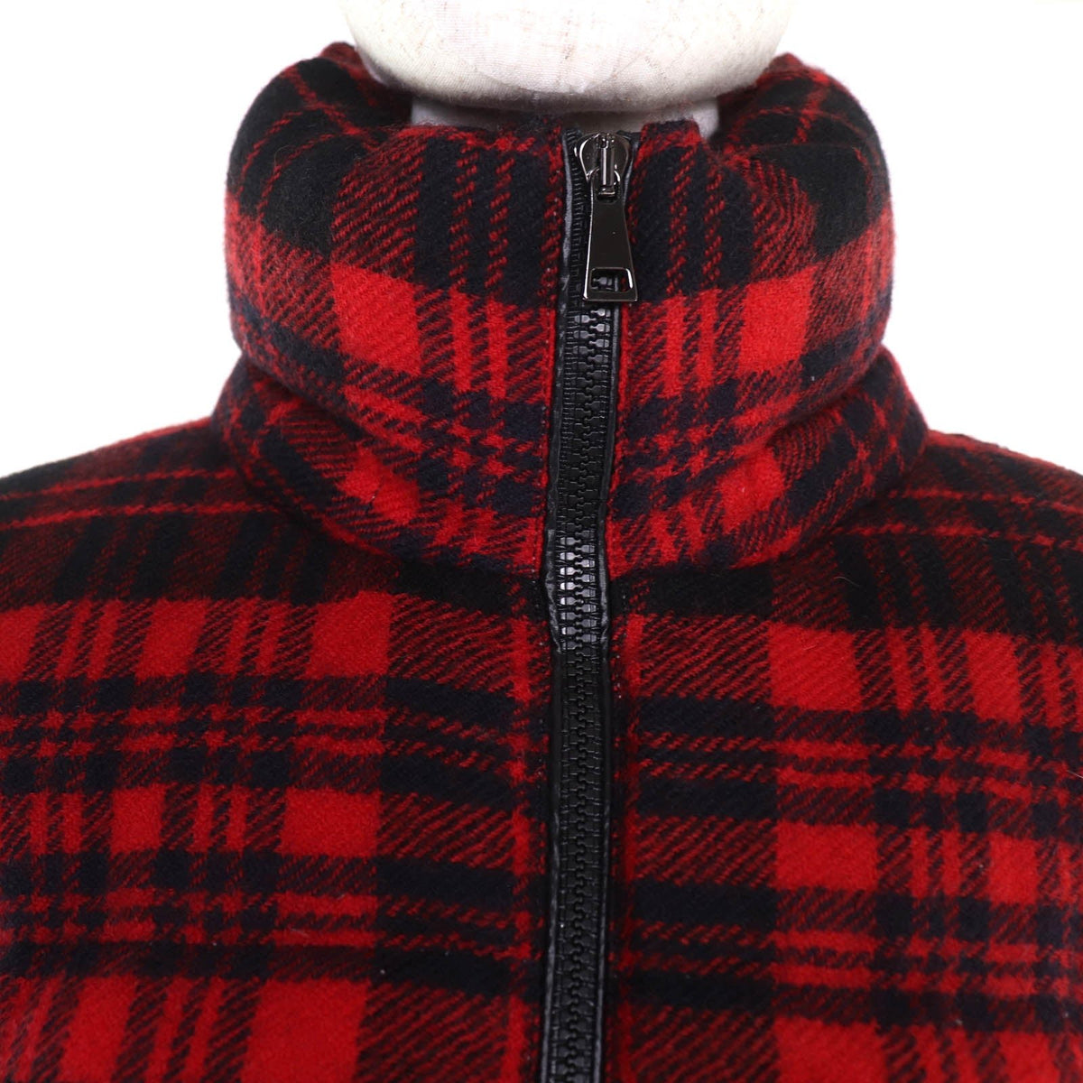 モンクレール DANUBE フード付 チェック柄 ZIP UP ダウンジャケット レッド 54847 レディース - NEWSED