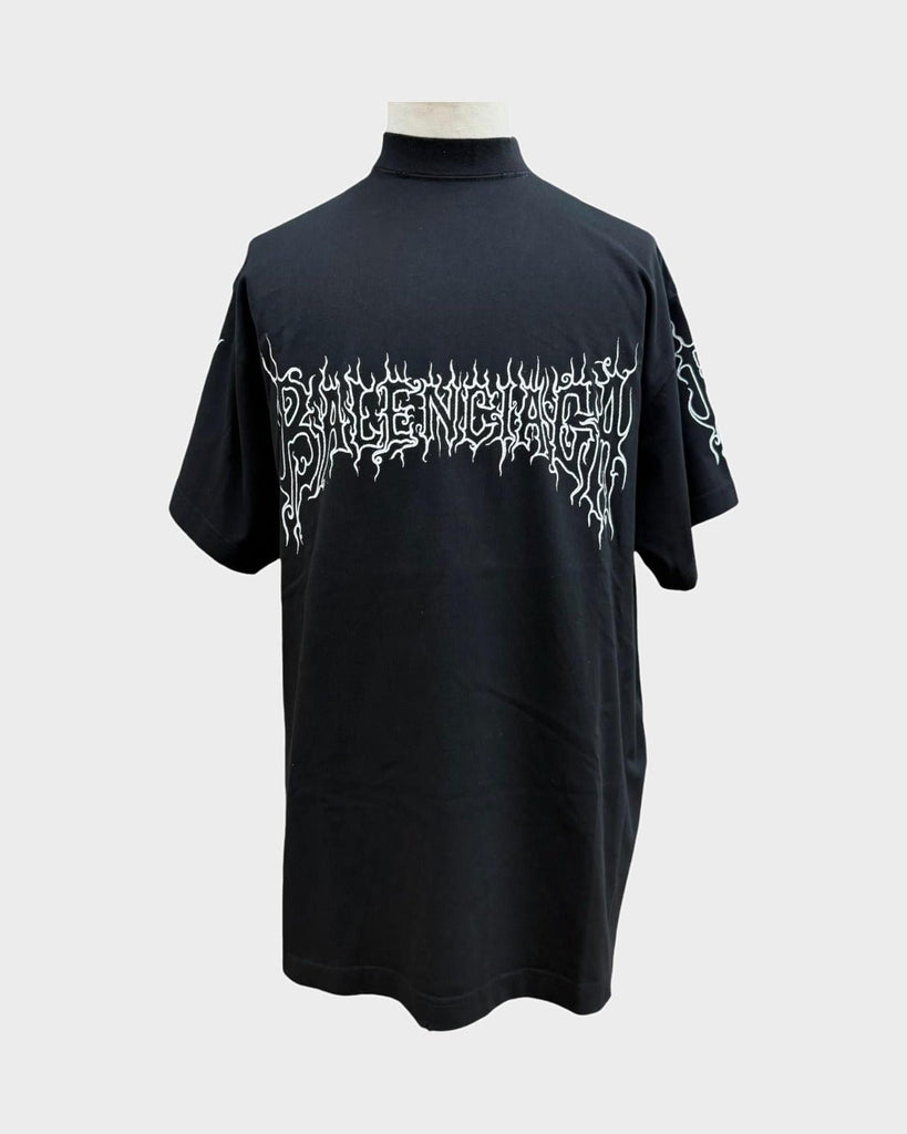 バレンシアガ Darkwave Tee ロゴプリント ダメージ加工 ショートスリーブ 半袖Ｔシャツ ブラック 1 メンズ