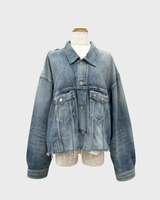 バレンシアガ Deconstructed Panelled Denim Jacke カットオフデザイン オーバーサイズ USED加工 デニムジャケット インディゴブルー 1 レディース - NEWSED