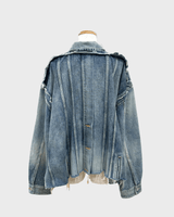 バレンシアガ Deconstructed Panelled Denim Jacke カットオフデザイン オーバーサイズ USED加工 デニムジャケット インディゴブルー 1 レディース - NEWSED