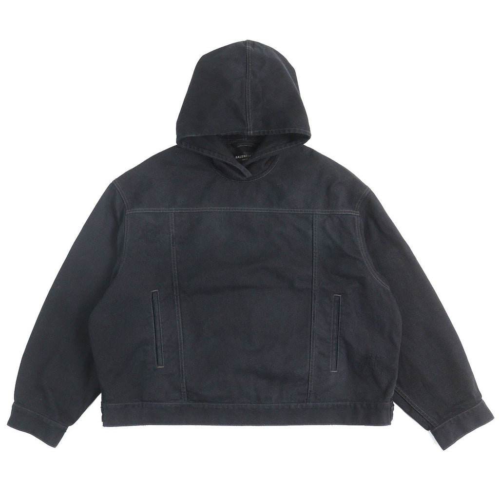 バレンシアガ DENIM FOODIE PULL-OVER PARKER ダメージ加工 デニムプルオーバーパーカー パーカー ブラック系 1 メンズ