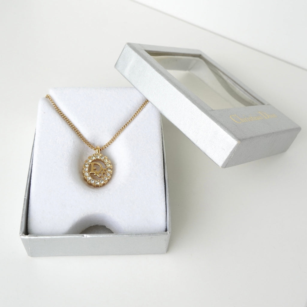 Christian Dior Light Stone Dior Logo Necklace in GP Gold