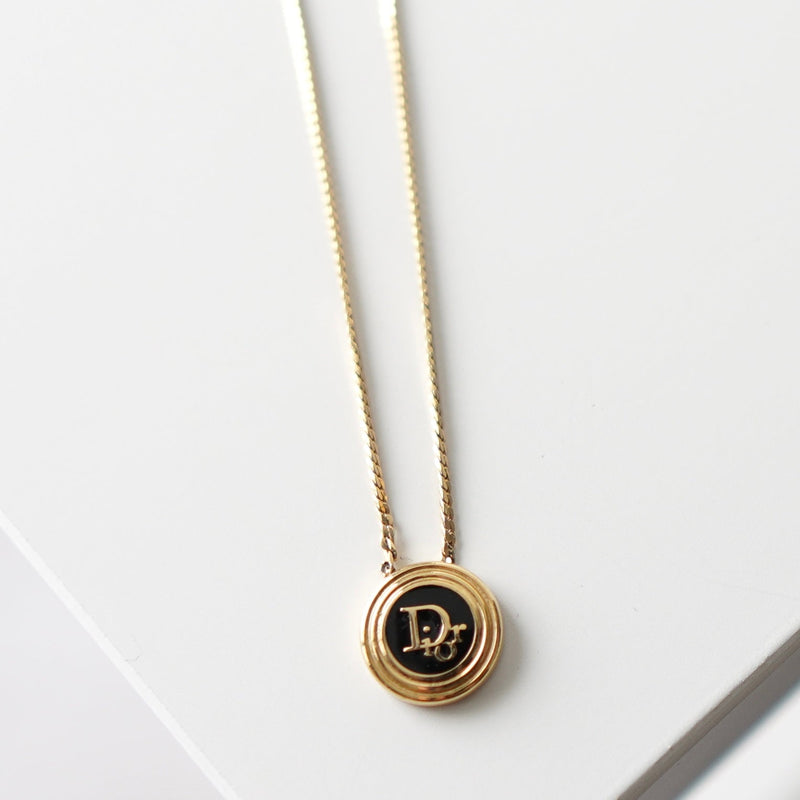 Dior Logo Circle Motif Gold Necklace - NEWSED