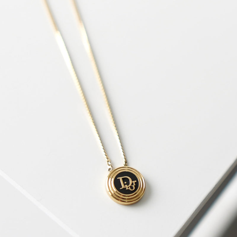 Dior Logo Circle Motif Gold Necklace - NEWSED
