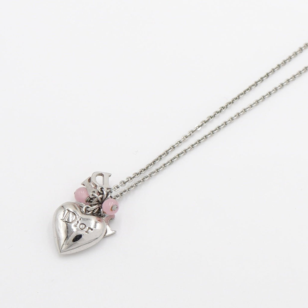 Dior Logo Heart Bees Silver Necklace