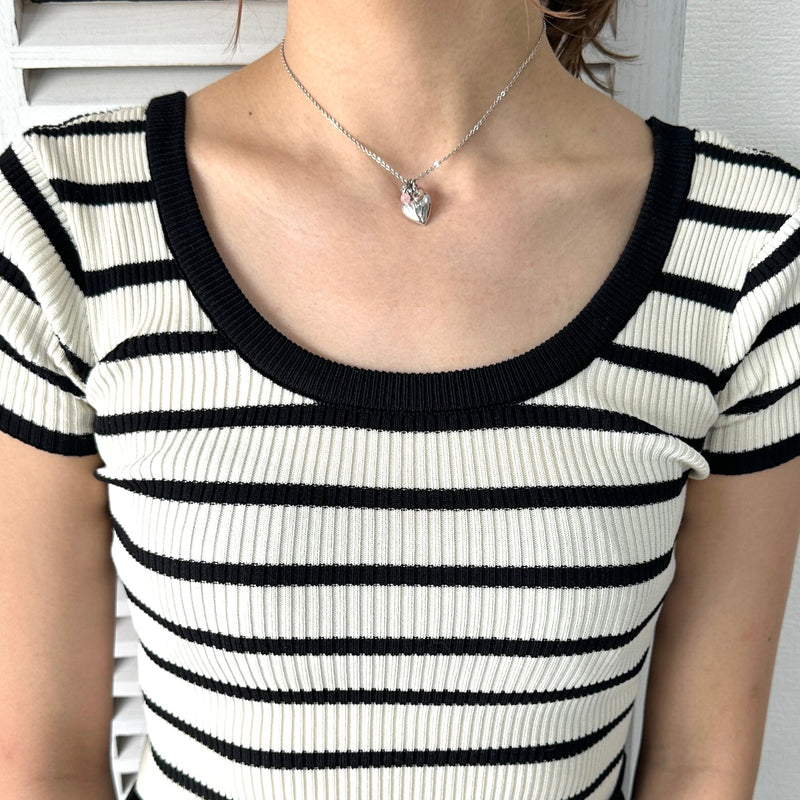 Dior Logo Heart Bees Silver Necklace - NEWSED