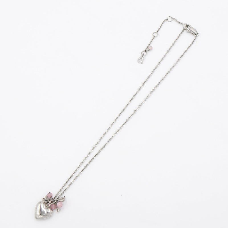 Dior Logo Heart Bees Silver Necklace - NEWSED