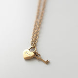 Dior Logo Heart Padlock and Key Motif GP Gold Necklace - NEWSED