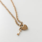 Dior Logo Heart Padlock and Key Motif GP Gold Necklace - NEWSED