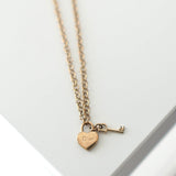 Dior Logo Heart Padlock and Key Motif GP Gold Necklace - NEWSED