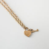 Dior Logo Heart Padlock and Key Motif GP Gold Necklace - NEWSED