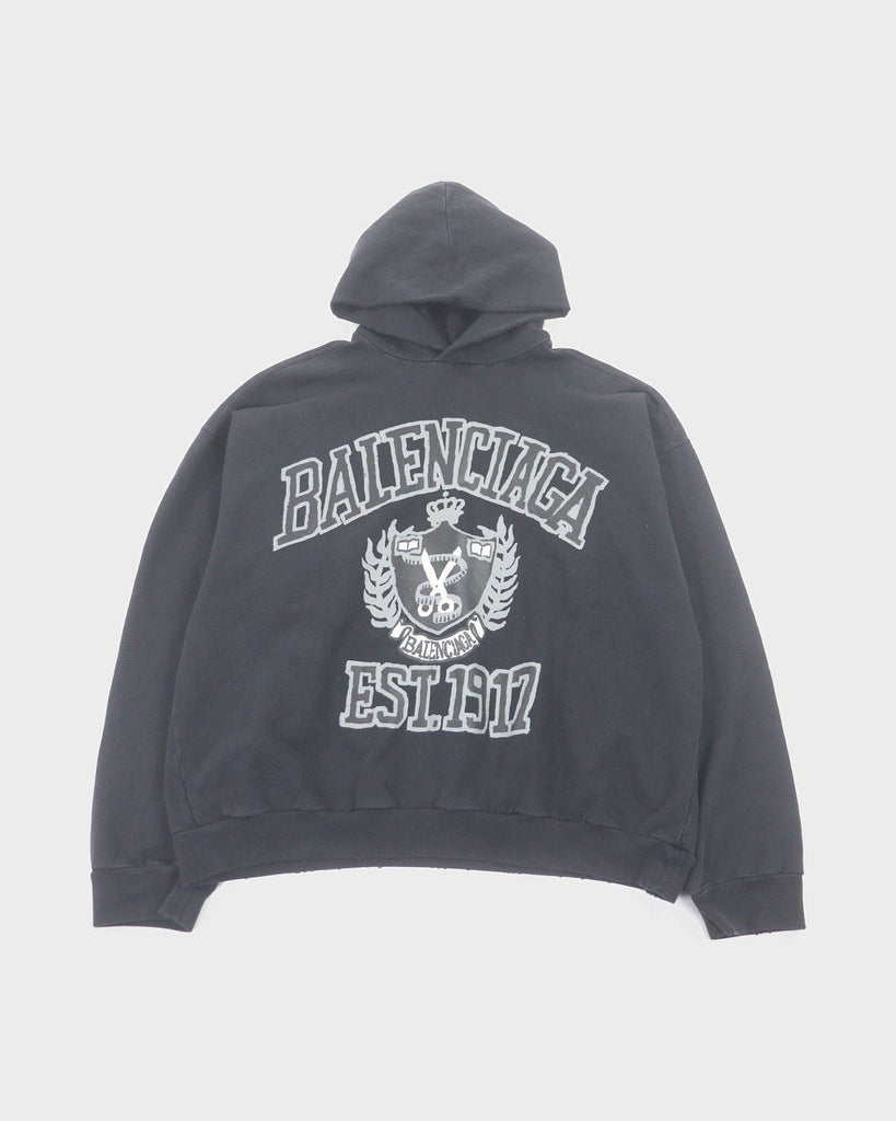バレンシアガ DIY COLLEGE LOGO HOODIE ダメージ加工 パーカー ブラック M メンズ