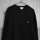 ラコステ ロゴパッチ ケーブル編み ニット ブラック