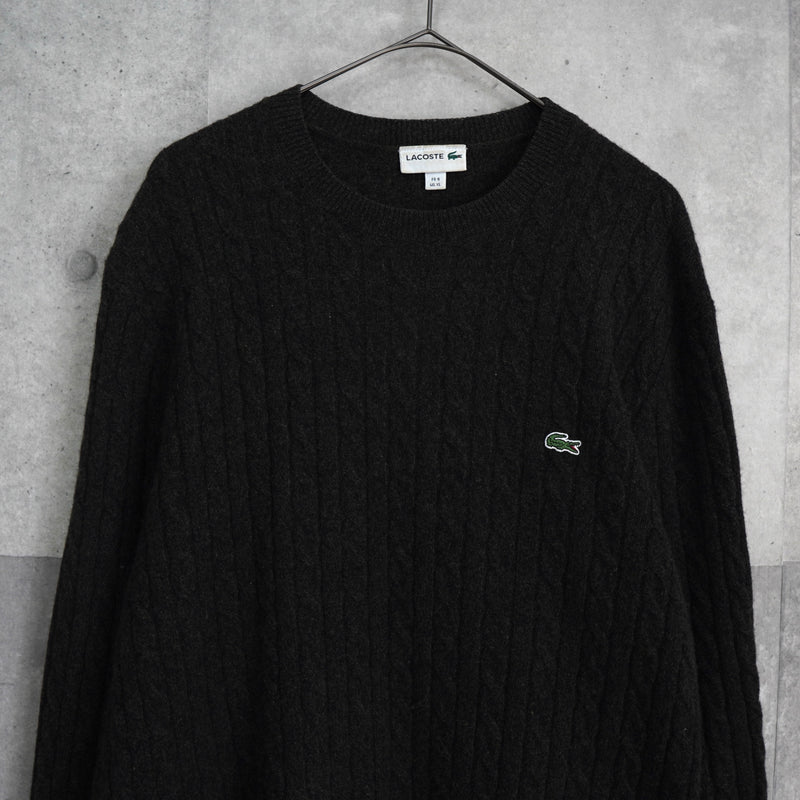 ラコステ ロゴパッチ ケーブル編み ニット ブラック