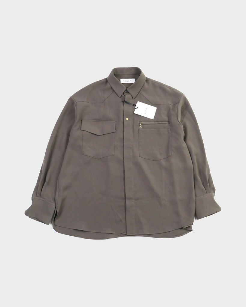クルニ Dry Double Satin Pocket Shirt ダブルサテン生地 比翼仕立て 長袖シャツ 2 メンズ 未使用品