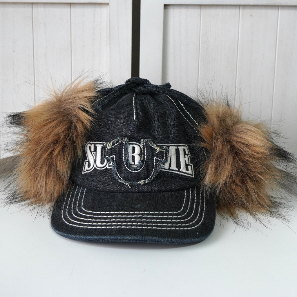 Earflap 5-Panel Dirty Indigo シュプリーム × トゥルーレリジョン ファー キャップ インディゴブルー
