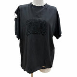 バレンシアガ EMOチームロゴ ボクシー デストロイ加工 半袖Ｔシャツ ブラック XS レディース 未使用品 - NEWSED