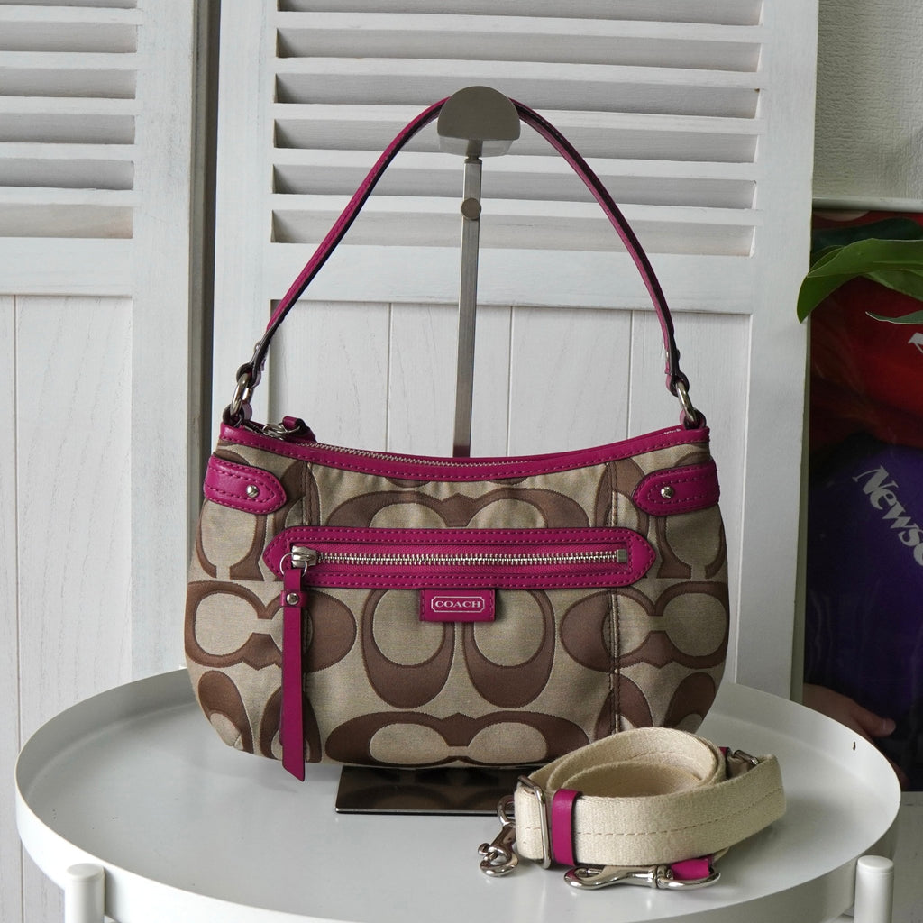 コーチ シグネチャー キャンバス ハンドバッグ ワンショルダーバッグ ベージュ / ピンク F24063