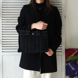 エルメス ドーヴィルPM キャンバス ハンドバッグ ブラック / ホワイトステッチ