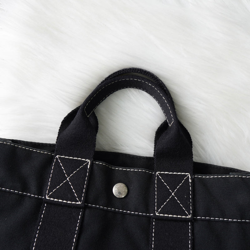 エルメス ドーヴィルPM キャンバス ハンドバッグ ブラック / ホワイトステッチ