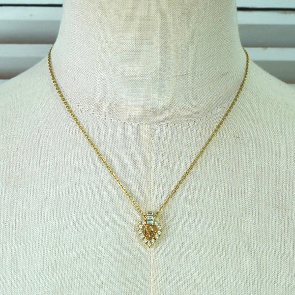 クリスチャン ディオール Diorロゴ ハート ラインストーン ネックレス GPゴールド