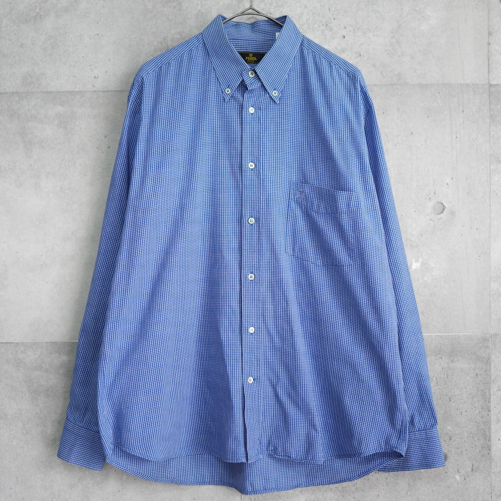 フェンディ FFロゴ 刺繍 チェック柄 長袖シャツ ブルー