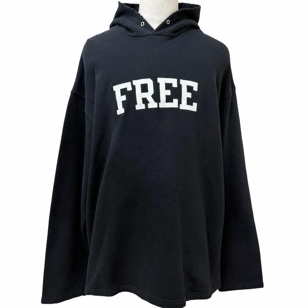 バレンシアガ FREE DISTRESSED NO RIB HOODIE ダメージ加工 オーバーサイズ パーカー ブラック XXS メンズ